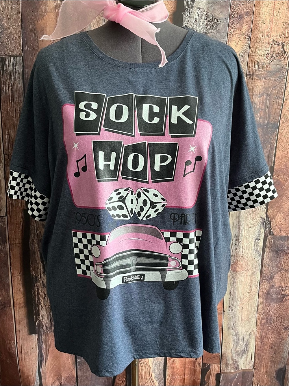 4X blue/gray heather Sock Hop Graphic Tee